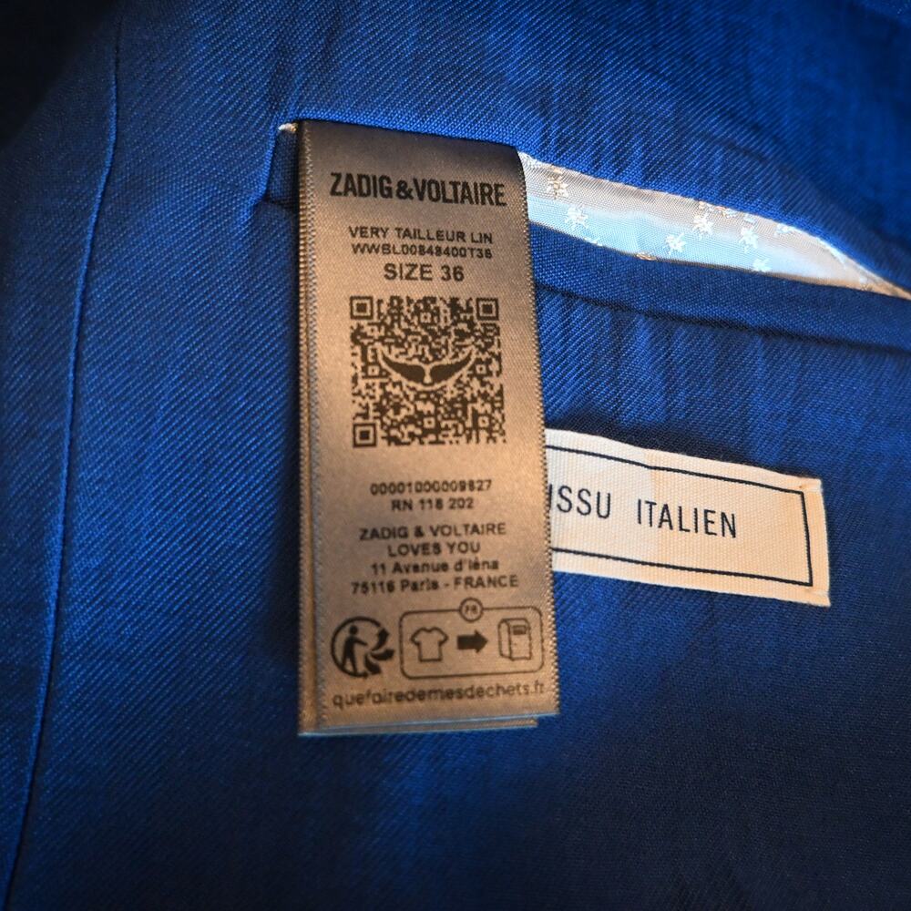 NWT: Zadig & Voltaire Very Open-front Linen Blend Blazer in Blue Saphire - Picture 14 of 16